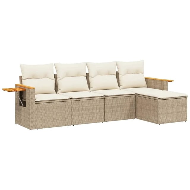 vidaXL 5-Tlg Garten-Sofagarnitur mit Kissen Beige Poly Rattan 3259160