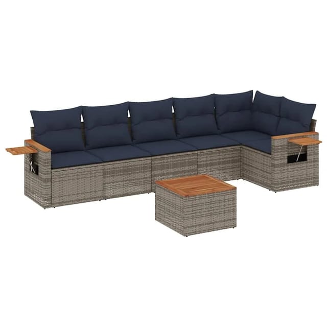 vidaXL 7-Tlg Garten-Sofagarnitur mit Kissen Grau Poly Rattan 3226838