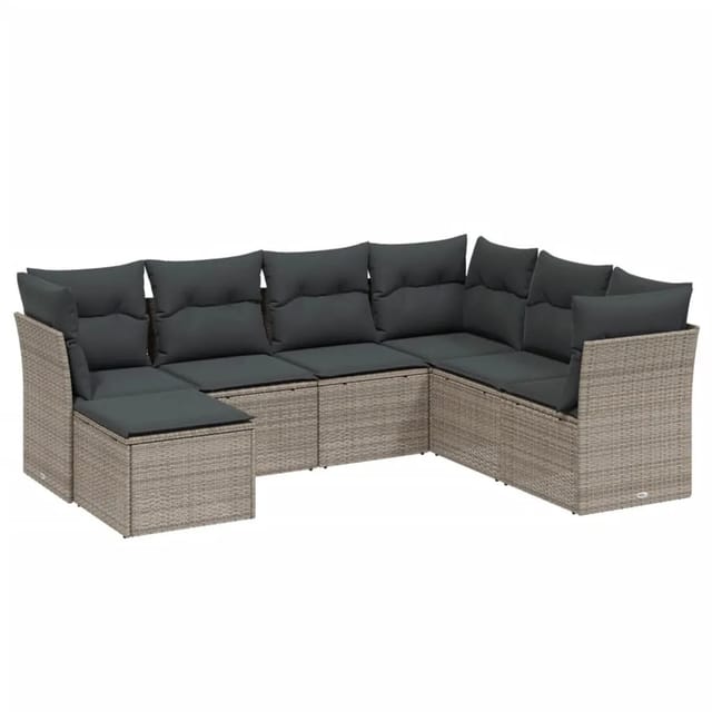 vidaXL 7-Tlg Garten-Sofagarnitur mit Kissen Hellgrau Poly Rattan 3263218