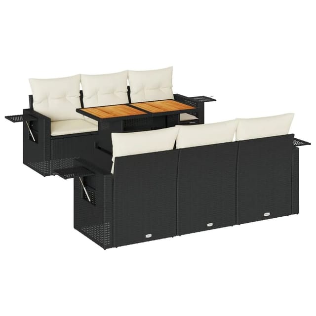 vidaXL 7-Tlg Garten-Sofagarnitur mit Kissen Schwarz Poly Rattan 3327108