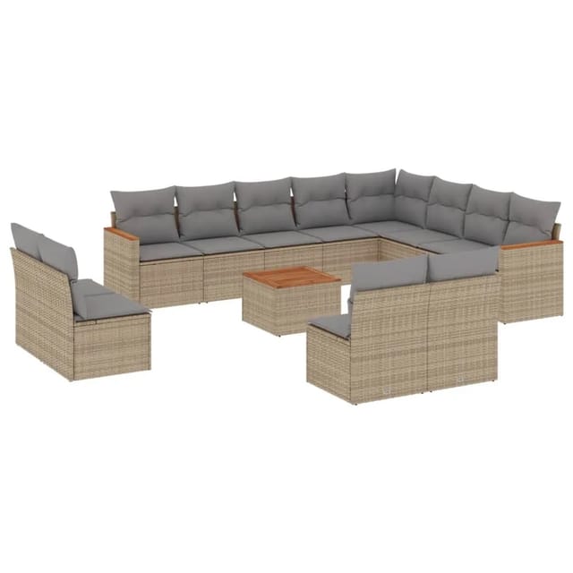 vidaXL 13-Tlg Garten-Sofagarnitur mit Kissen Beige Poly Rattan 3258881