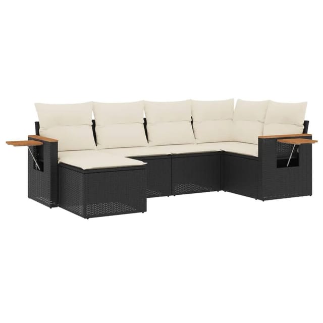 vidaXL 6-Tlg Garten-Sofagarnitur mit Kissen Schwarz Poly Rattan 3227015