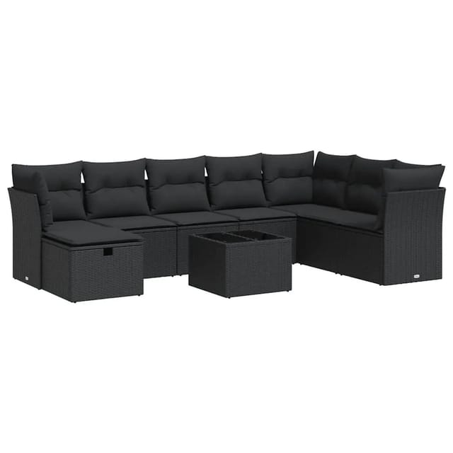 vidaXL 9-Tlg Garten-Sofagarnitur mit Kissen Schwarz Poly Rattan 3325341