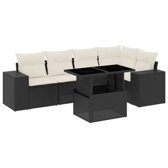 vidaXL 6-Tlg Garten-Sofagarnitur mit Kissen Schwarz Poly Rattan 3269146