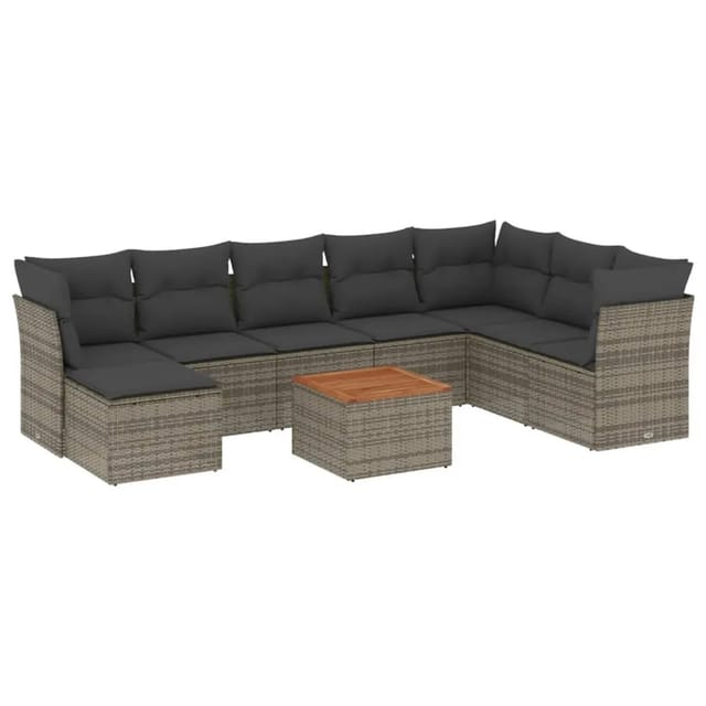 vidaXL 9-Tlg Garten-Sofagarnitur mit Kissen Grau Poly Rattan 3256116
