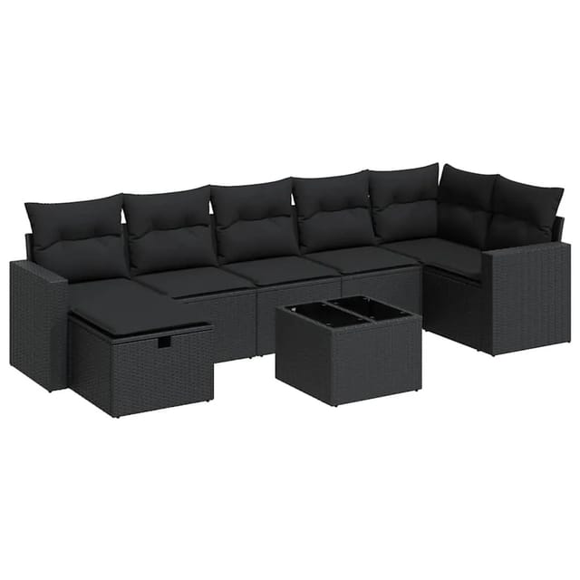 vidaXL 8-Tlg Garten-Sofagarnitur mit Kissen Schwarz Poly Rattan 3325411