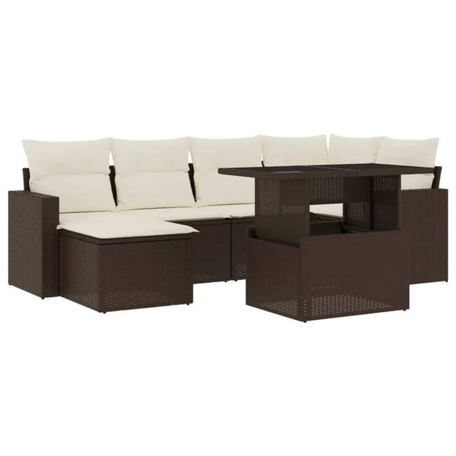 vidaXL 7-Tlg Garten-Sofagarnitur mit Kissen Braun Poly Rattan 3267423