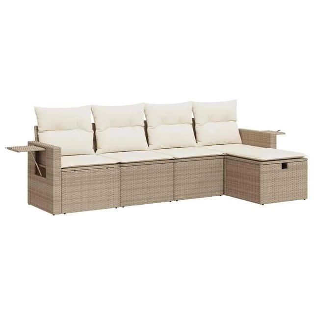 vidaXL 5-Tlg Garten-Sofagarnitur mit Kissen Beige Poly Rattan 3325464