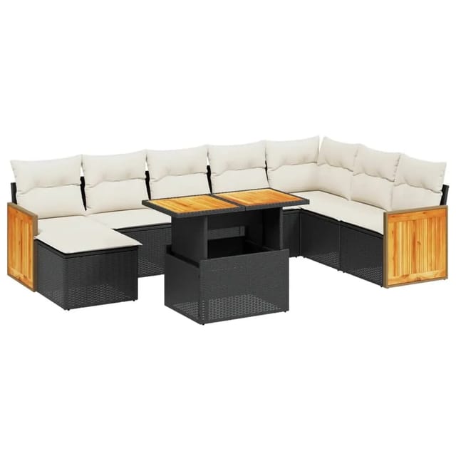 vidaXL 9-Tlg Garten-Sofagarnitur mit Kissen Schwarz Poly Rattan 3274094
