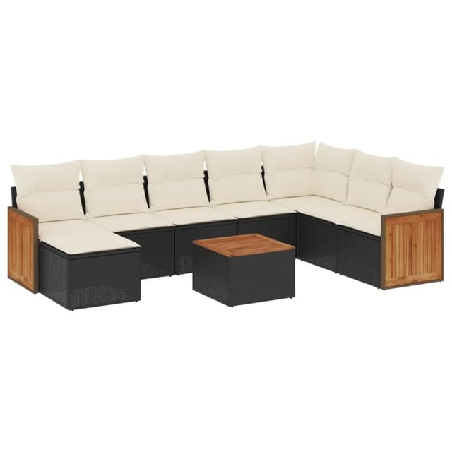 vidaXL 9-Tlg Garten-Sofagarnitur mit Kissen Schwarz Poly Rattan 3227932