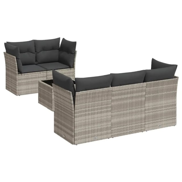 vidaXL 6-Tlg Garten-Sofagarnitur mit Kissen Hellgrau Poly Rattan 3249091