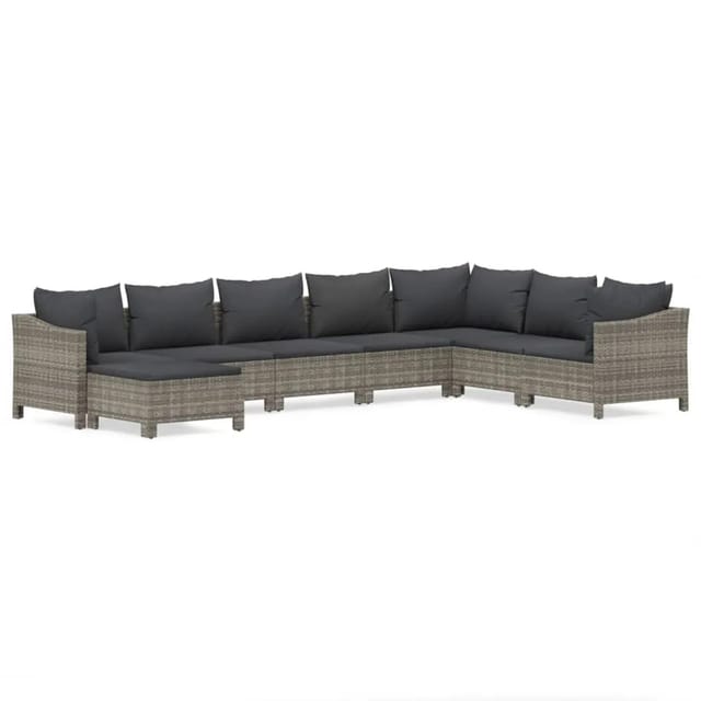 vidaXL 8-Tlg Garten-Lounge-Set mit Kissen Grau Poly Rattan 3187298