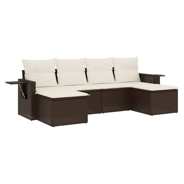 vidaXL 6-Tlg Garten-Sofagarnitur mit Kissen Braun Poly Rattan 3220522