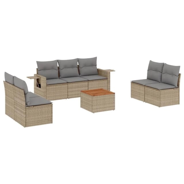 vidaXL 8-Tlg Garten-Sofagarnitur mit Kissen Beige Poly Rattan 3256850