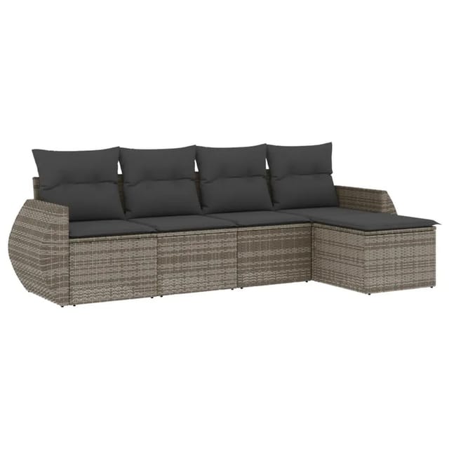 vidaXL 5-Tlg Garten-Sofagarnitur mit Kissen Grau Poly Rattan 3253627