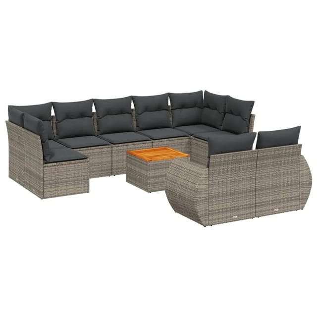 vidaXL 10-Tlg Garten-Sofagarnitur mit Kissen Grau Poly Rattan 3225157