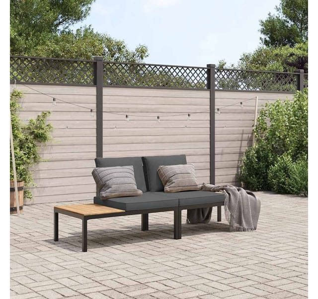 vidaXL 2-Tlg Garten-Sofagarnitur mit Kissen Schwarz Aluminium 3283705