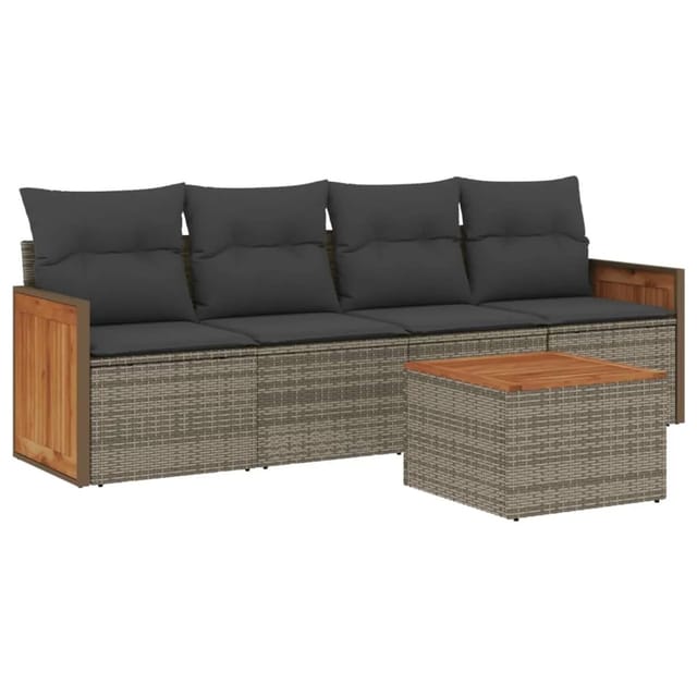 vidaXL 5-Tlg Garten-Sofagarnitur mit Kissen Grau Poly Rattan 3227460