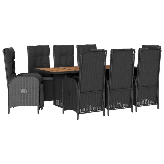 vidaXL 9-Tlg Garten-Essgruppe mit Kissen Schwarz Poly Rattan 3213521