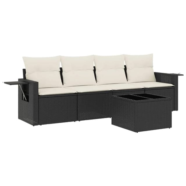 vidaXL 5-Tlg Garten-Sofagarnitur mit Kissen Schwarz Poly Rattan 3219885