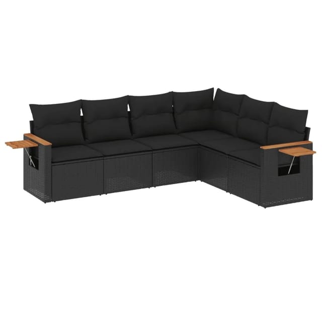 vidaXL 6-Tlg Garten-Sofagarnitur mit Kissen Schwarz Poly Rattan 3226839