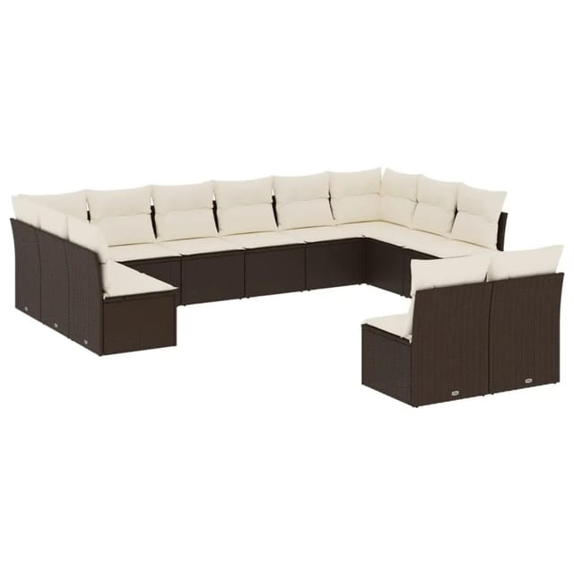 vidaXL 12-Tlg Garten-Sofagarnitur mit Kissen Braun Poly Rattan 3250212