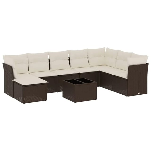 vidaXL 9-Tlg Garten-Sofagarnitur mit Kissen Braun Poly Rattan 3218063