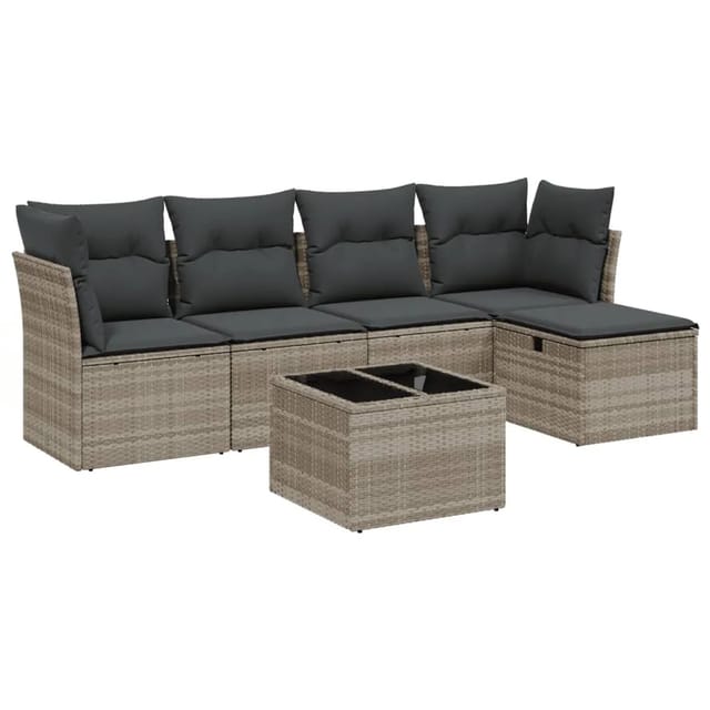 vidaXL 6-Tlg Garten-Sofagarnitur mit Kissen Hellgrau Poly Rattan 3263148