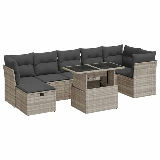 vidaXL 8-Tlg Garten-Sofagarnitur mit Kissen Hellgrau Poly Rattan 3327792