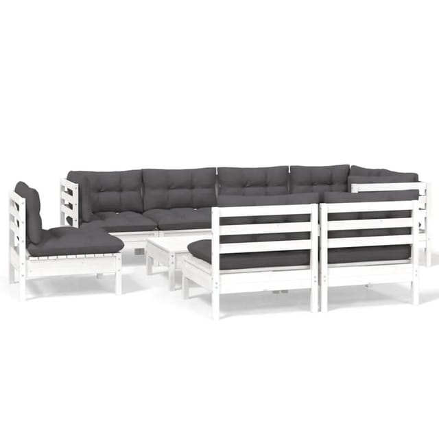 vidaXL 9-Tlg Garten-Lounge-Set mit Kissen Weiß Kiefer Massivholz 3096473