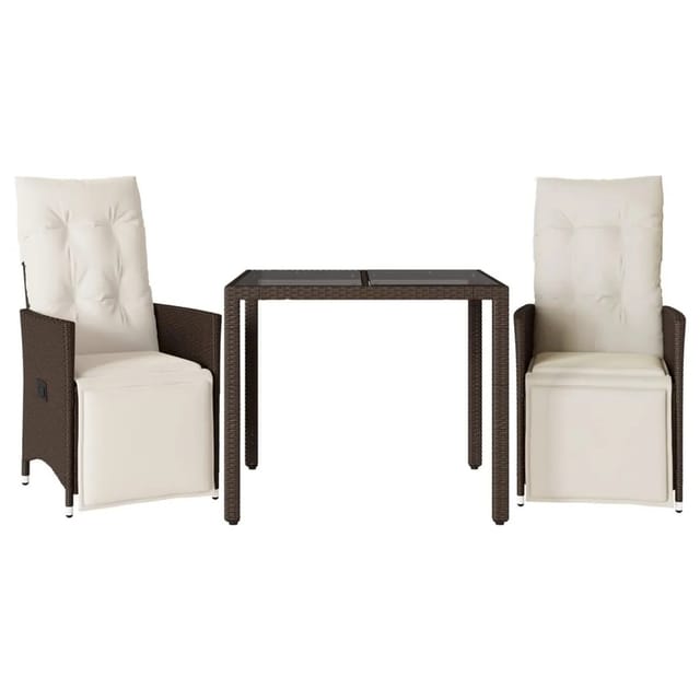 vidaXL 3-Tlg Garten-Bistro-Set mit Kissen Braun Poly Rattan 3276915