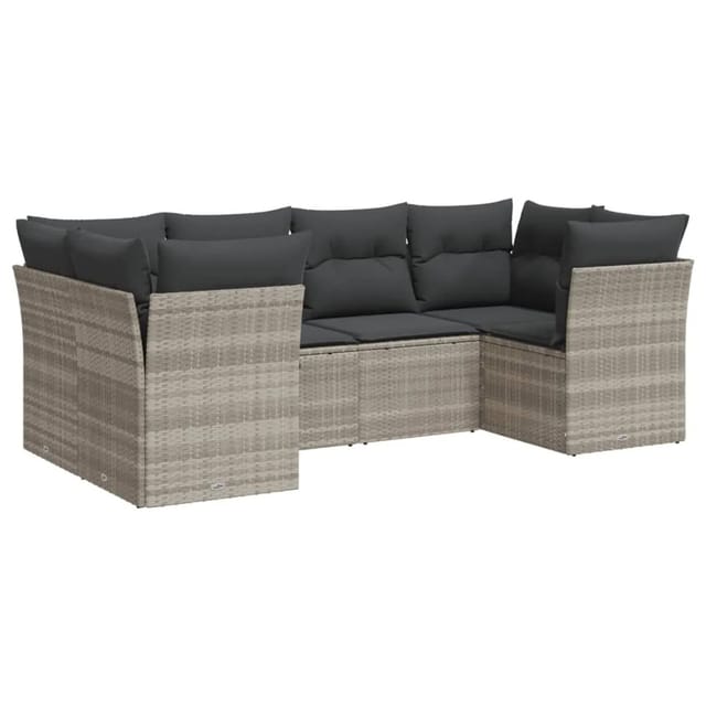 vidaXL 6-Tlg Garten-Sofagarnitur mit Kissen Hellgrau Poly Rattan 3218112