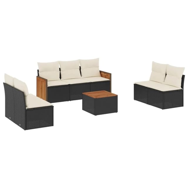vidaXL 8-Tlg Garten-Sofagarnitur mit Kissen Schwarz Poly Rattan 3259963