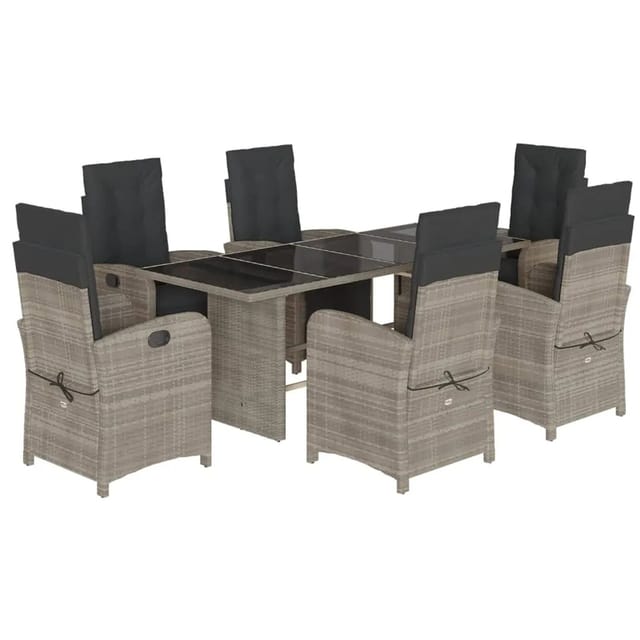 vidaXL 7-Tlg Garten-Essgruppe mit Kissen Hellgrau Poly Rattan 3212498