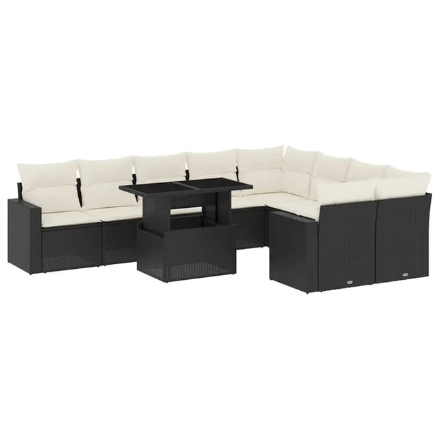 vidaXL 10-Tlg Garten-Sofagarnitur mit Kissen Schwarz Poly Rattan 3267496