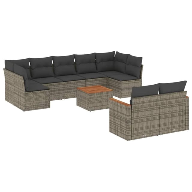 vidaXL 10-Tlg Garten-Sofagarnitur mit Kissen Grau Poly Rattan 3226298