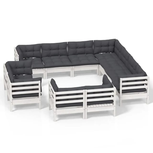 vidaXL 11-Tlg Garten-Lounge-Set mit Kissen Weiß Massivholz Kiefer 3096936