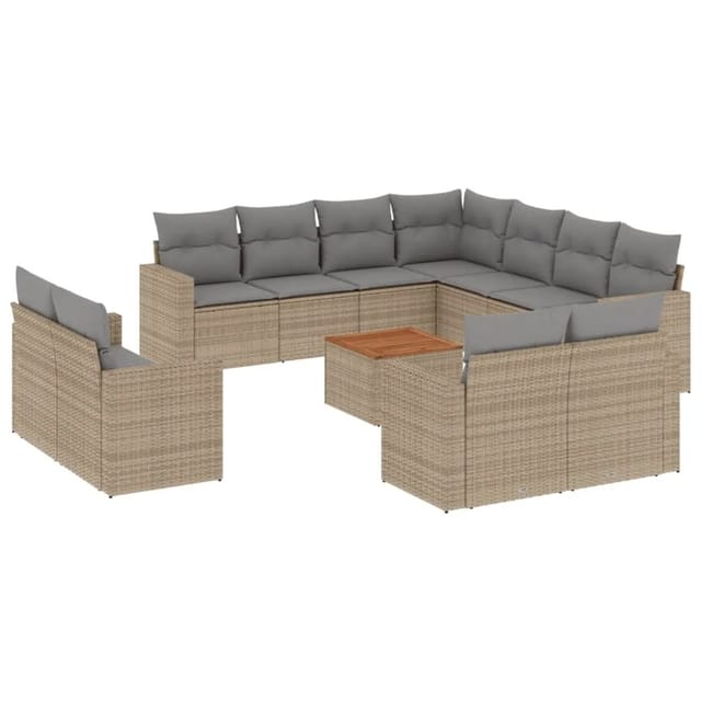vidaXL 12-Tlg Garten-Sofagarnitur mit Kissen Beige Poly Rattan 3256717