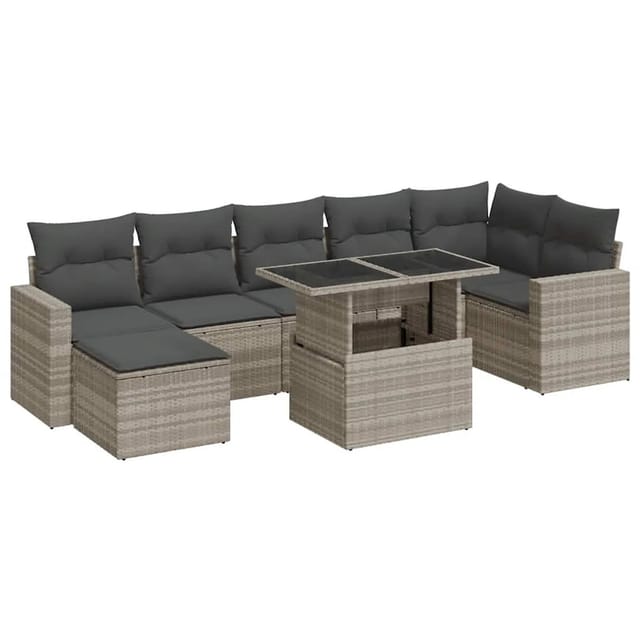 vidaXL 8-Tlg Garten-Sofagarnitur mit Kissen Hellgrau Poly Rattan 3326363
