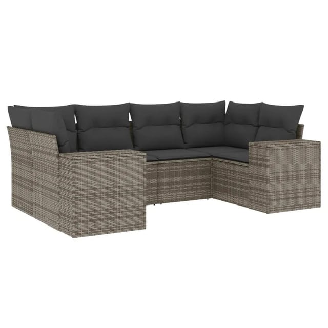 vidaXL 6-Tlg Garten-Sofagarnitur mit Kissen Grau Poly Rattan 3222979