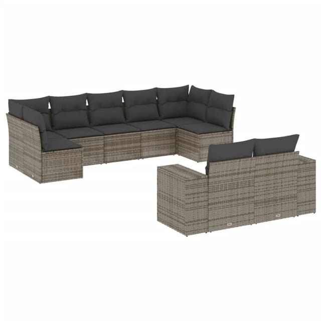 vidaXL 9-Tlg Garten-Sofagarnitur mit Kissen Grau Poly Rattan 3223019