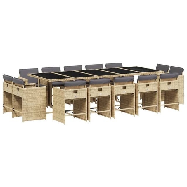 vidaXL 15-Tlg Garten-Essgruppe mit Kissen Beigemischung Poly Rattan 3211236