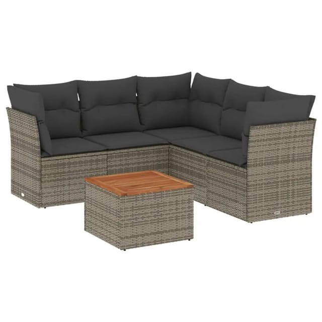 vidaXL 6-Tlg Garten-Sofagarnitur mit Kissen Grau Poly Rattan 3255969