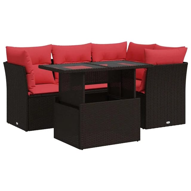 vidaXL 5-Tlg Garten-Sofagarnitur mit Kissen Braun Poly Rattan Akazie 3326155
