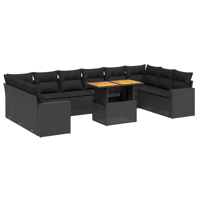 vidaXL 11-Tlg Garten-Sofagarnitur mit Kissen Schwarz Poly Rattan 3271482