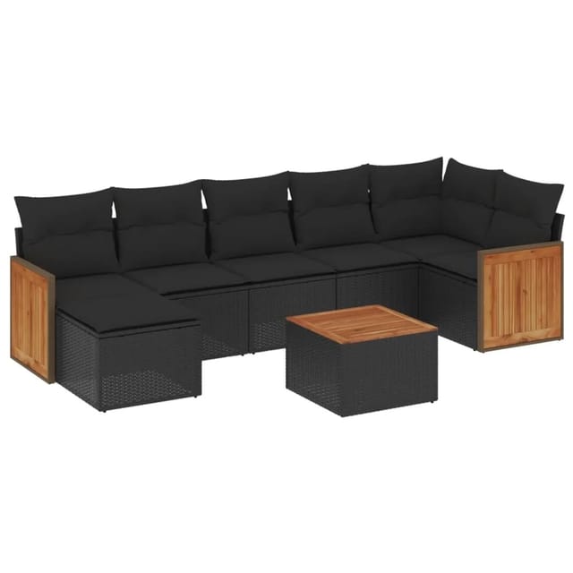 vidaXL 8-Tlg Garten-Sofagarnitur mit Kissen Schwarz Poly Rattan 3227875