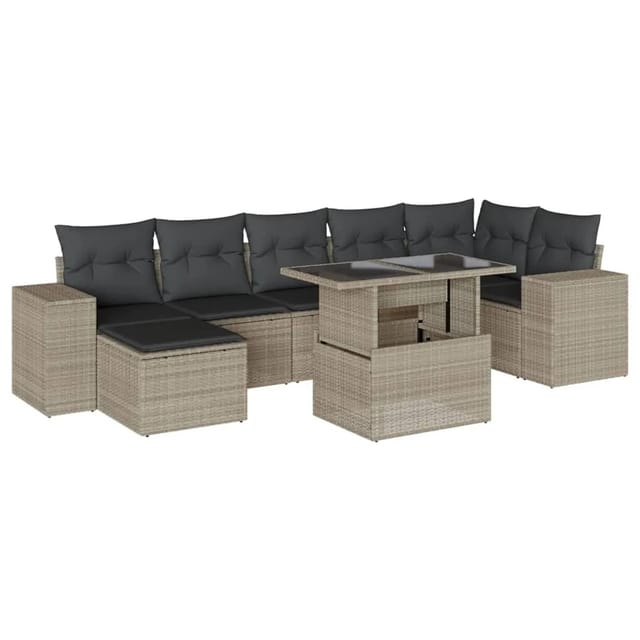 vidaXL 8-Tlg Garten-Sofagarnitur mit Kissen Hellgrau Poly Rattan 3269322