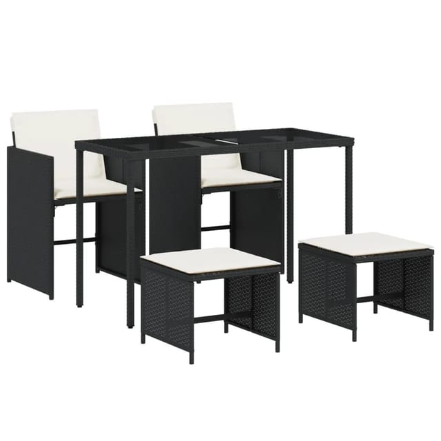 vidaXL 5-Tlg Garten-Essgruppe mit Kissen Schwarz Poly Rattan 365080