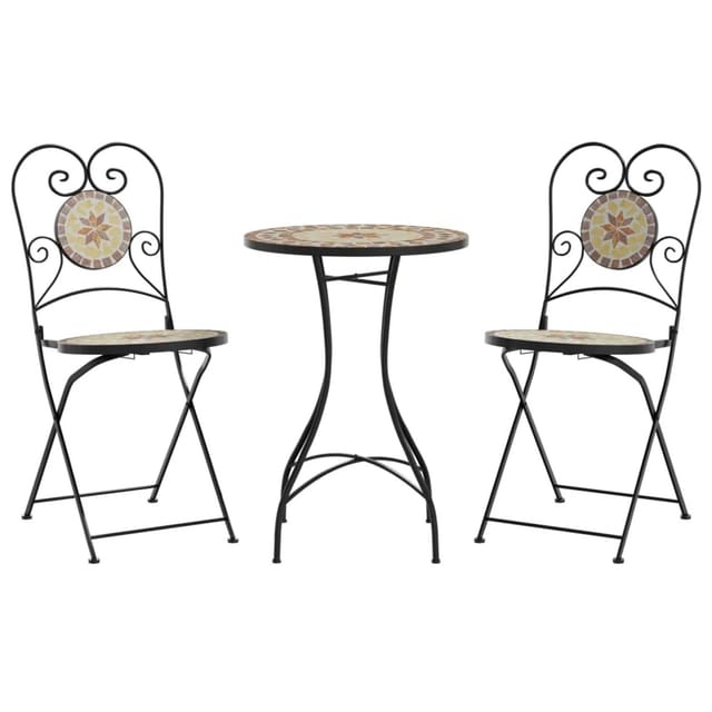 vidaXL Mosaik-Bistro-Set Terrakottarot und Weiß Eisen und Keramik 3216356