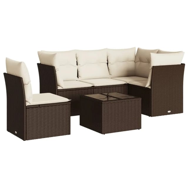 vidaXL 6-Tlg Garten-Sofagarnitur mit Kissen Braun Poly Rattan 3249492